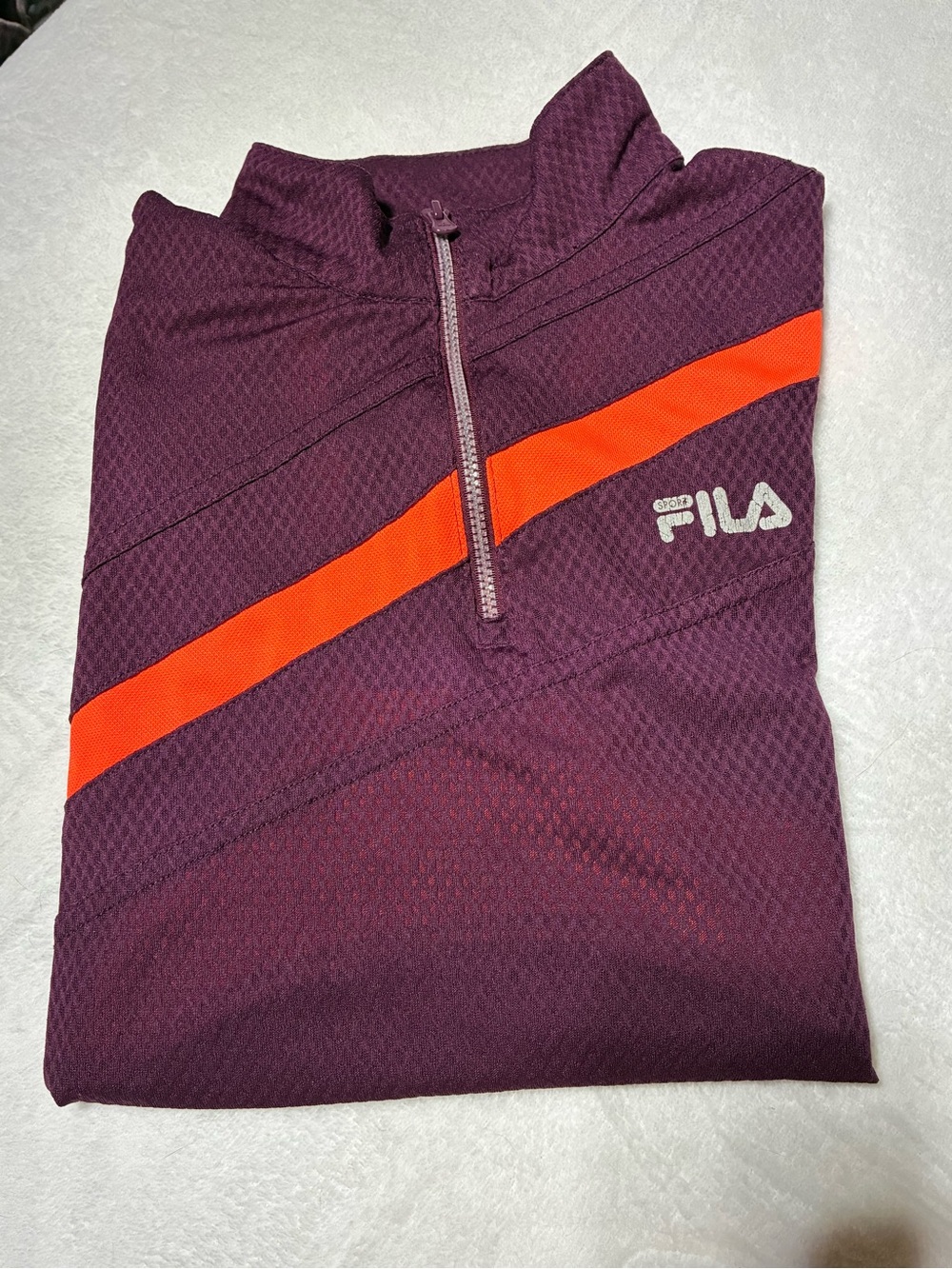 FILA women’s Quarter-Zip Pullover – Plum with Hot Orange Detailing